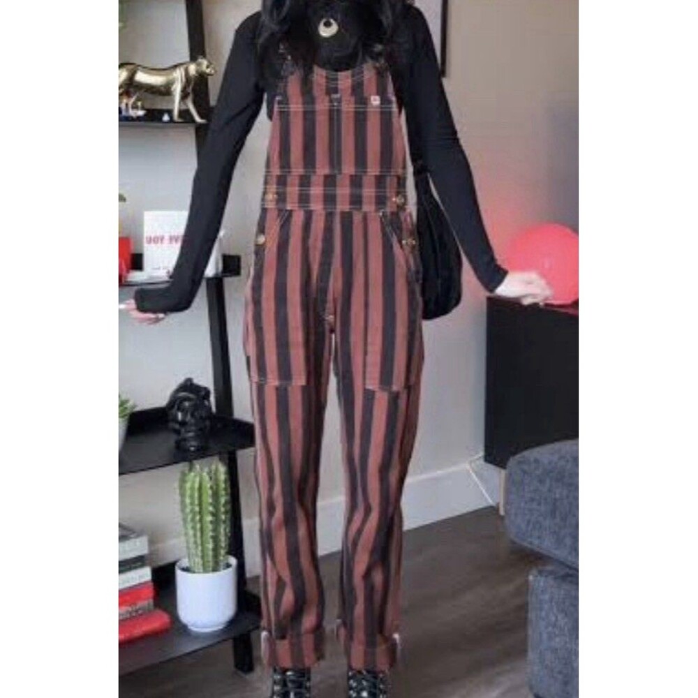 Women’s Big Bud Press Cappucino Black And Brown Striped Overalls XP